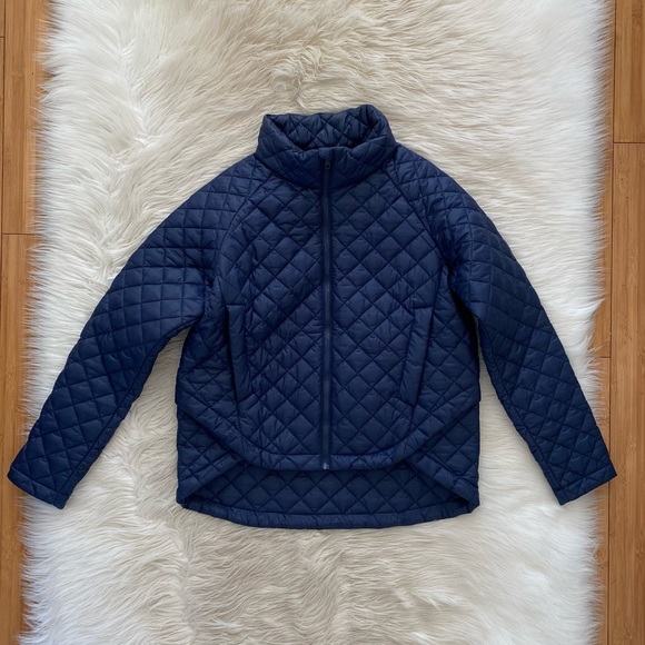Quince Navy Blue Cropped Water Repellent Featherless Quilted Puffer Jacket Coat - Picture 2 of 12